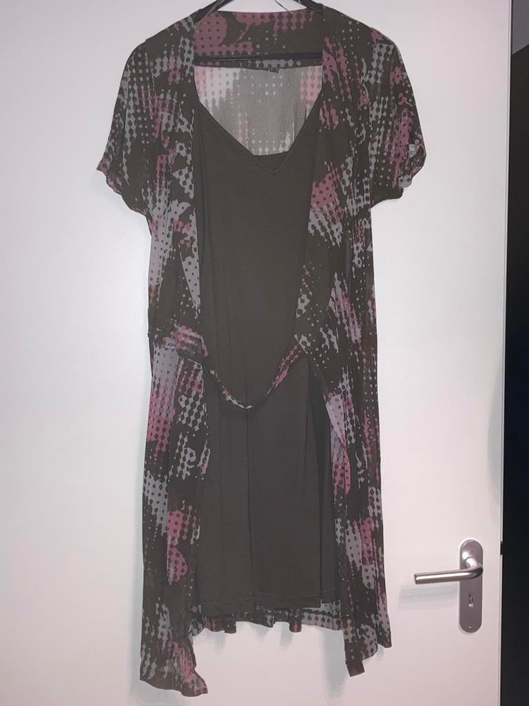 Mexx Zomerjurk Deux-Pièce Donkergroen Roze Grijs Maat 40, Kleding | Dames, Maat 38/40 (M), Ophalen of Verzenden, Knielengte, Gedragen