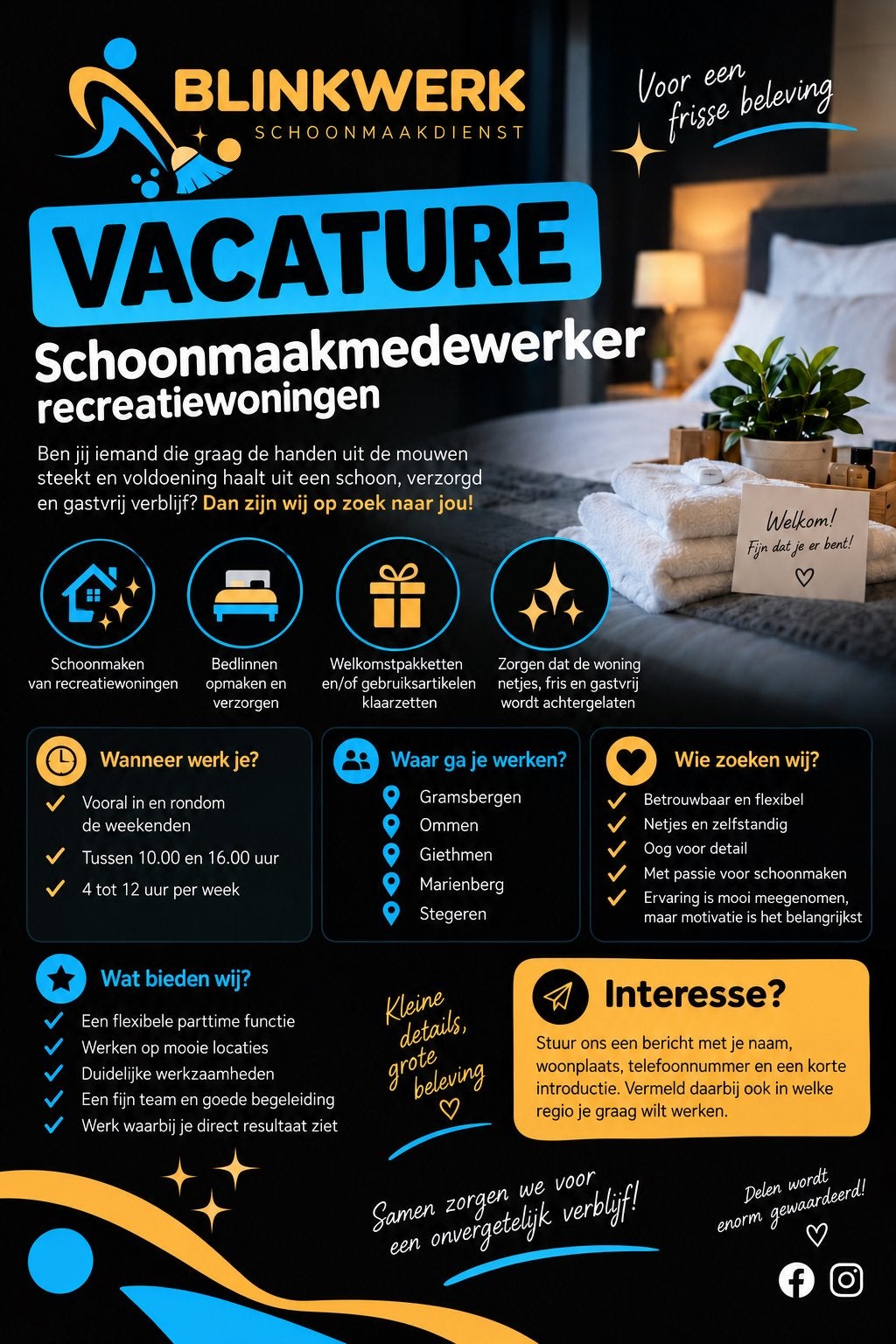 Vacature Schoonmaakster, Tot en met 24 uur, Vanaf 1 jaar, Overige vormen, Geschikt als bijbaan