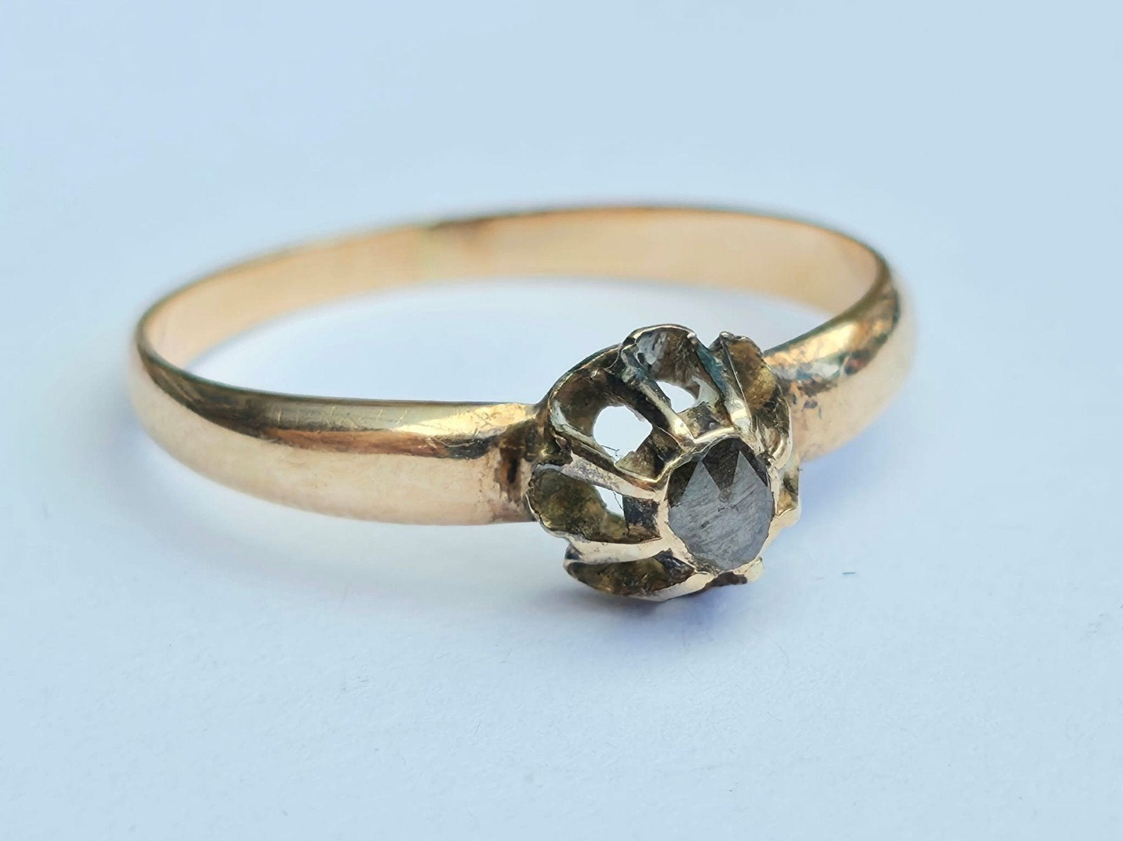 Antieke 14 K Dames Ring Met Roos Diamant, Verzenden, ., Zo goed als nieuw, Dame