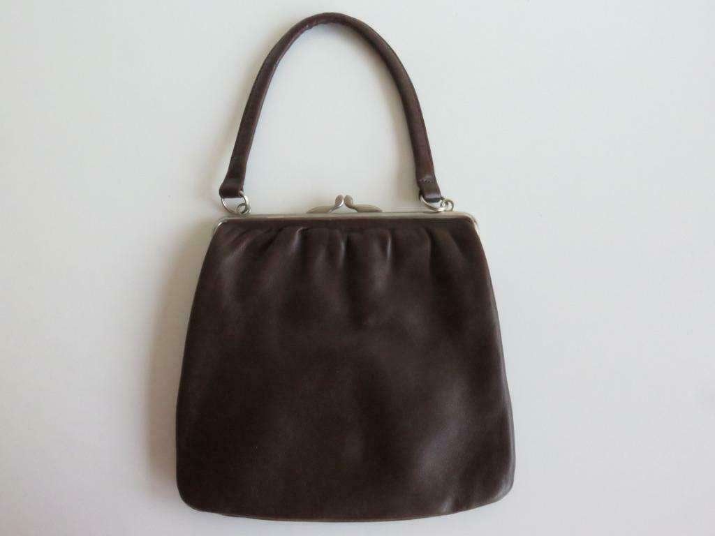 Delco Model Vintage bruine echt lederen clutch tas met knip, Ophalen of Verzenden, Gebruikt, Bruin, Handtas