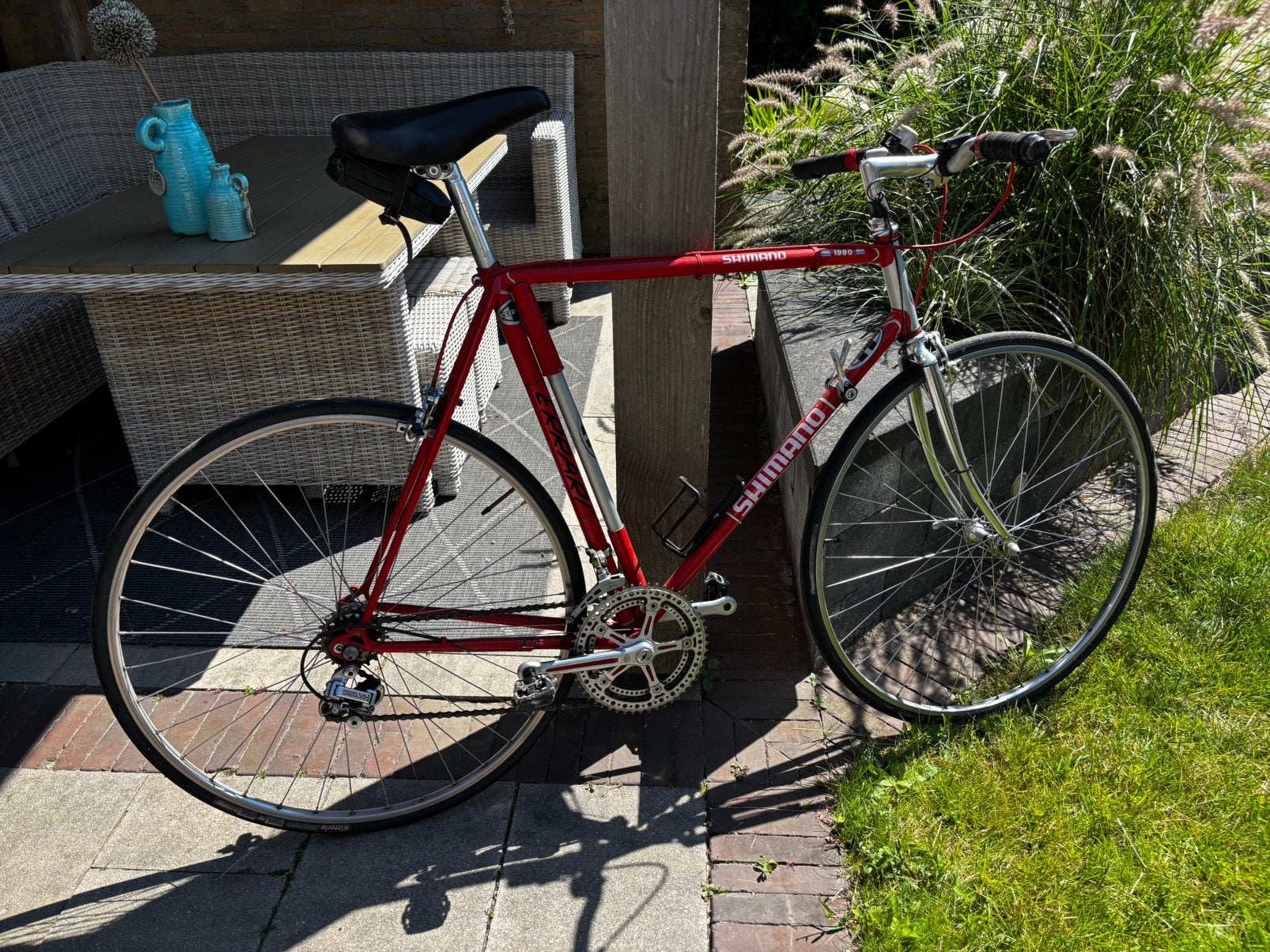 Klassieke Shimano racefiets uit 1980 frame 60 cm rijklaar, 59 cm of meer, Ophalen, Velgrem, Jaren '60 of nieuwer