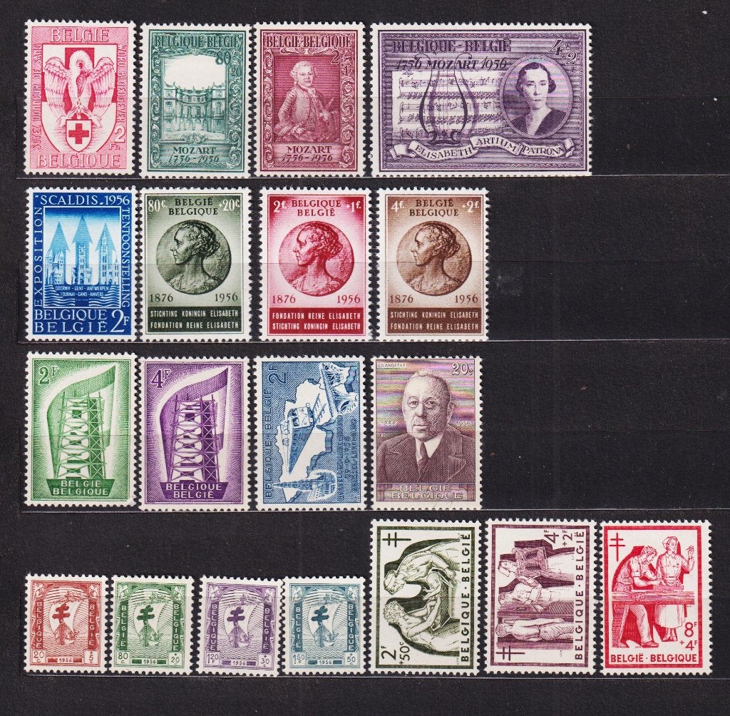 België 1956, Ophalen, Postfris, Spoor van plakker