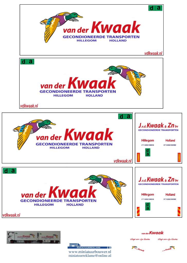 Vrachtauto decal 1:50 van der Kwaak Hillegom (combi) type 2, Hobby en Vrije tijd, Modelauto's | 1:50, Verzenden, Nieuw, Bus of Vrachtwagen