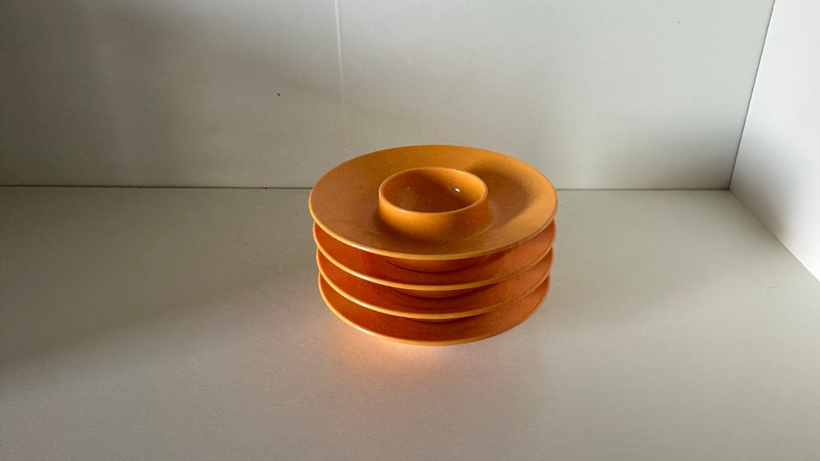 Vintage oranje eierdopjes, set van 4, Ophalen of Verzenden, Zo goed als nieuw