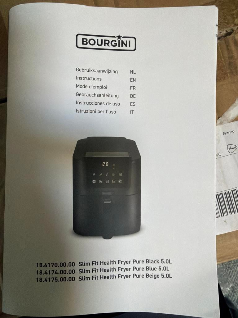 Bourgini Slim Fit Health Fryer Pure Black 5.0L Airfryer, Ophalen of Verzenden, Zo goed als nieuw, Airfryer, 1500 gram of meer