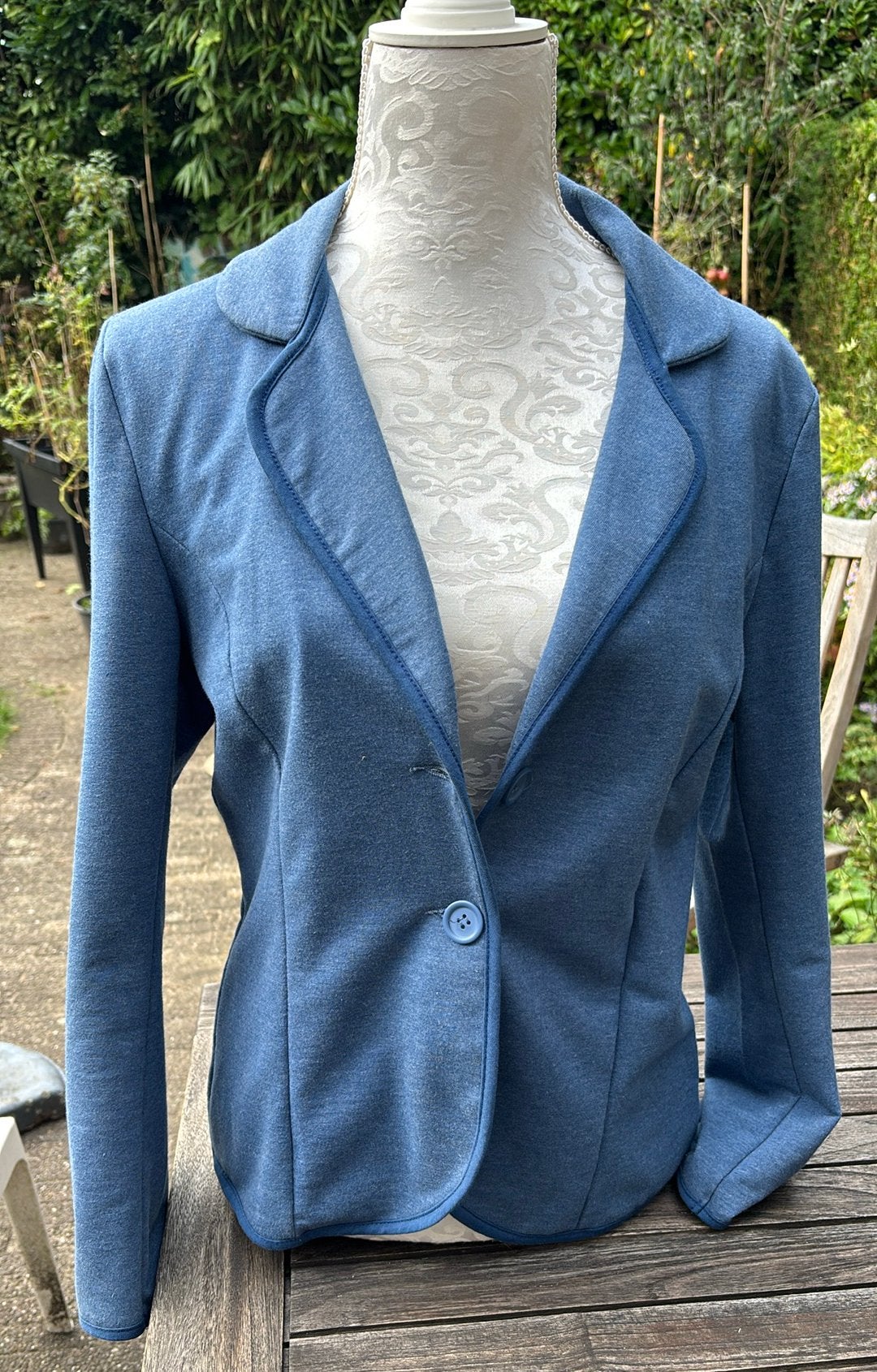 Blauwe sweatblazer colbert afgebiesd maat l hema 50% katoen, Blauw, Maat 42/44 (L), Nieuw, Ophalen of Verzenden
