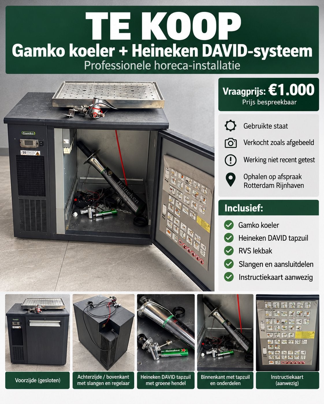 TE KOOP – HEINEKEN DAVID TAPSYSTEEM MET GAMKO BIERKOELER, Gemko, Zo goed als nieuw, Ophalen, Overige merken