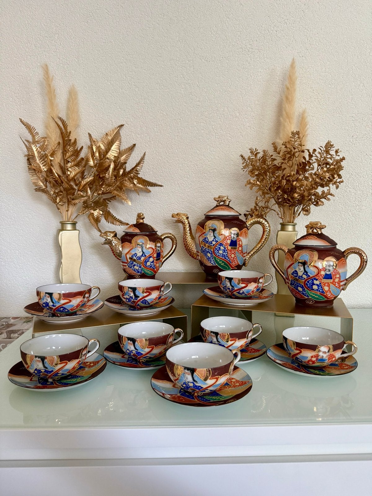 Antiek Japans Satsuma Theeservies "Dragonware" 20e Eeuw, Ophalen