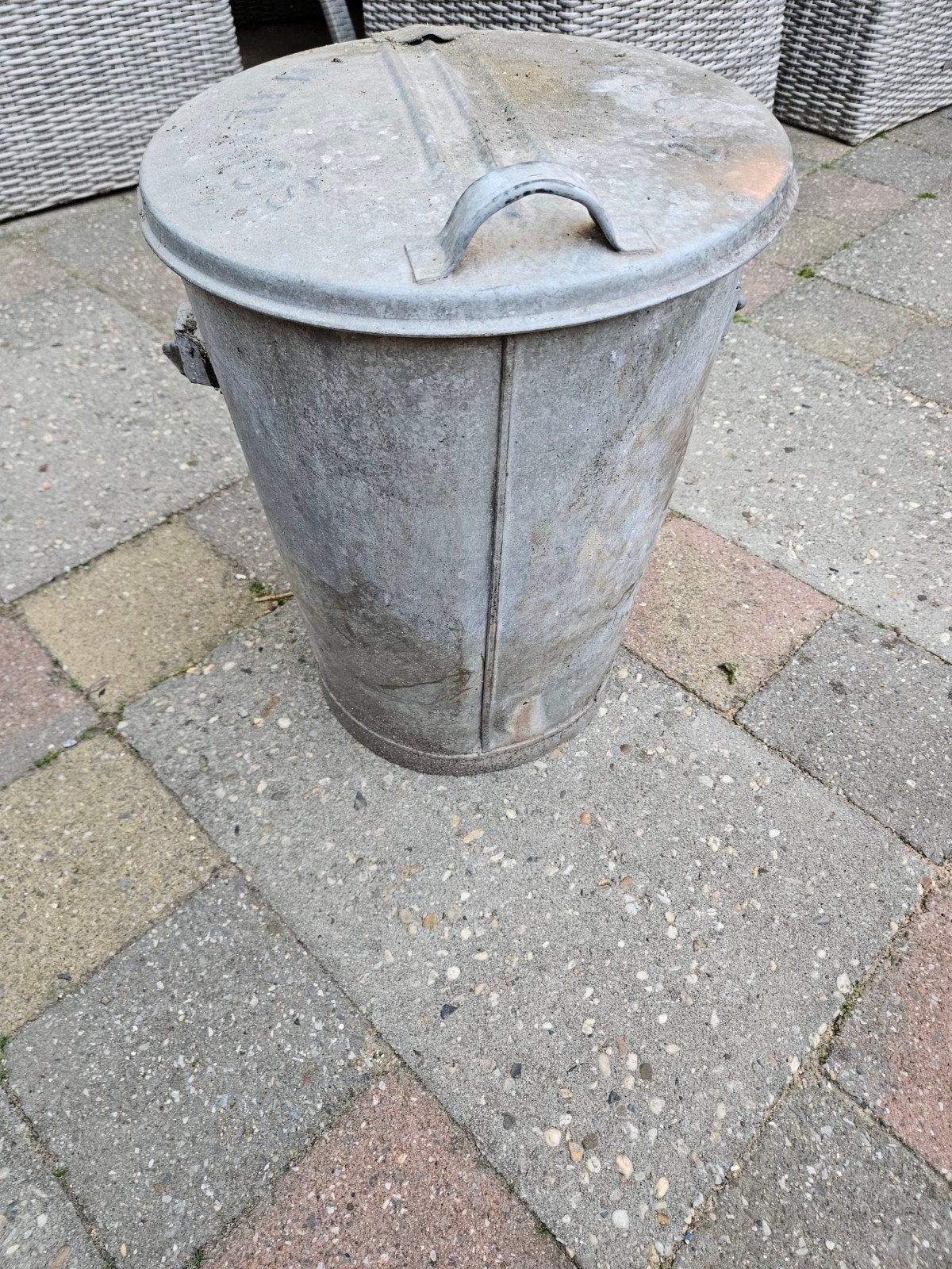 Vintage Zinken Emmer met Deksel - Schoten 26914, Ophalen of Verzenden, Gebruikt