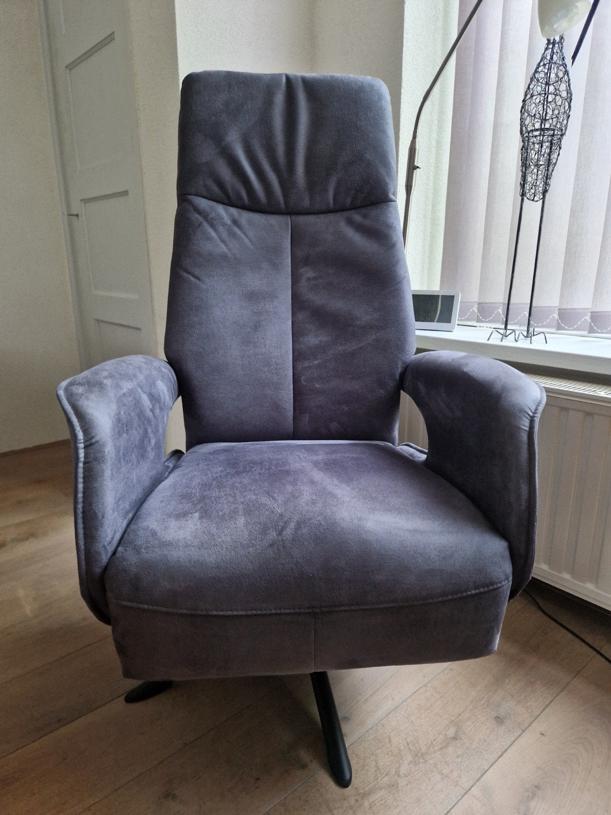 Zo goed als nieuwe relaxfauteuil - Microleder Bull Dark Blue, Huis en Inrichting, Fauteuils, Ophalen, Overige materialen, Minder dan 75 cm