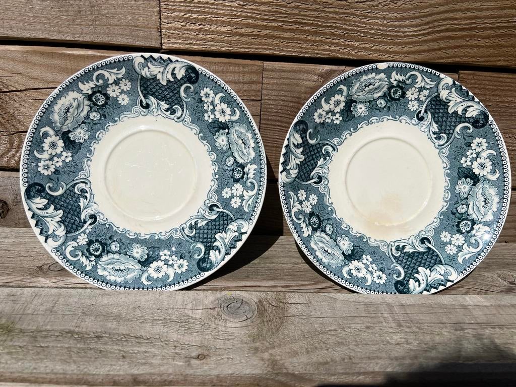 2 Vintage Societe Ceramique Schotels Blauw Bloemenpatroon, Antiek en Kunst, Antiek | Servies los, Ophalen of Verzenden