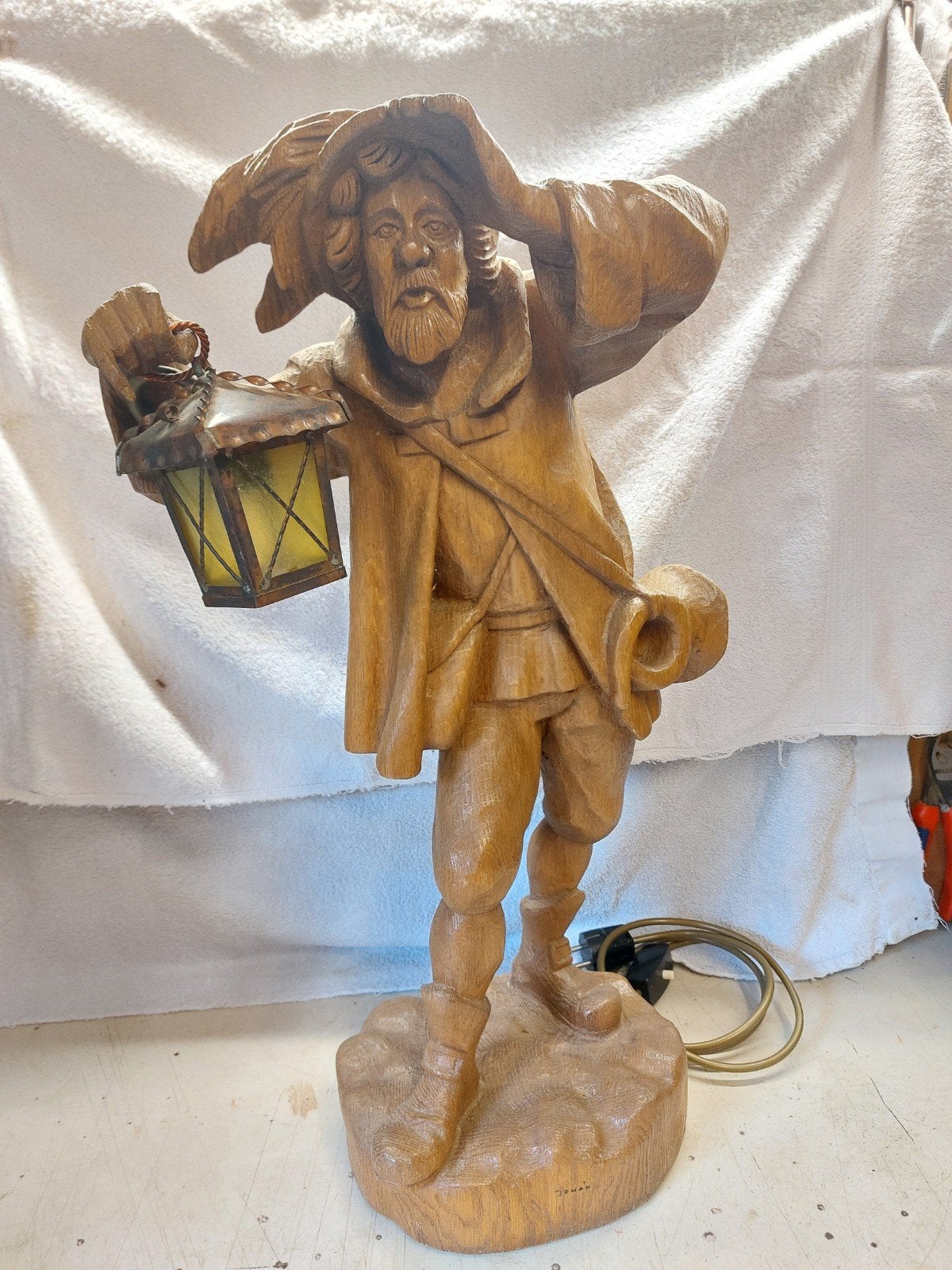 Reiziger., Handgemaakt, Beeld, Hout, Bruin