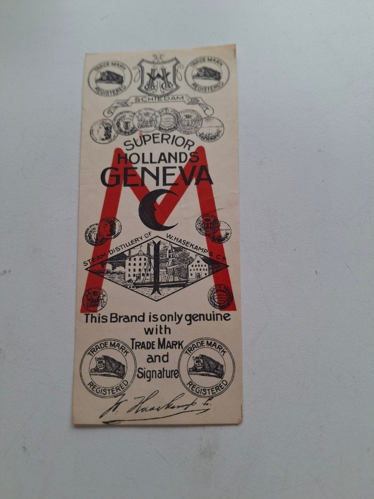 etiket Hasekamp Hollands jenever., Verzamelen, Ophalen of Verzenden, Gebruikt