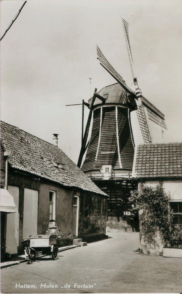 Hattem Molen de Fortuin bakfiets 1964, Verzamelen, Ophalen of Verzenden, 1960 tot 1980, Ongelopen, Gelderland