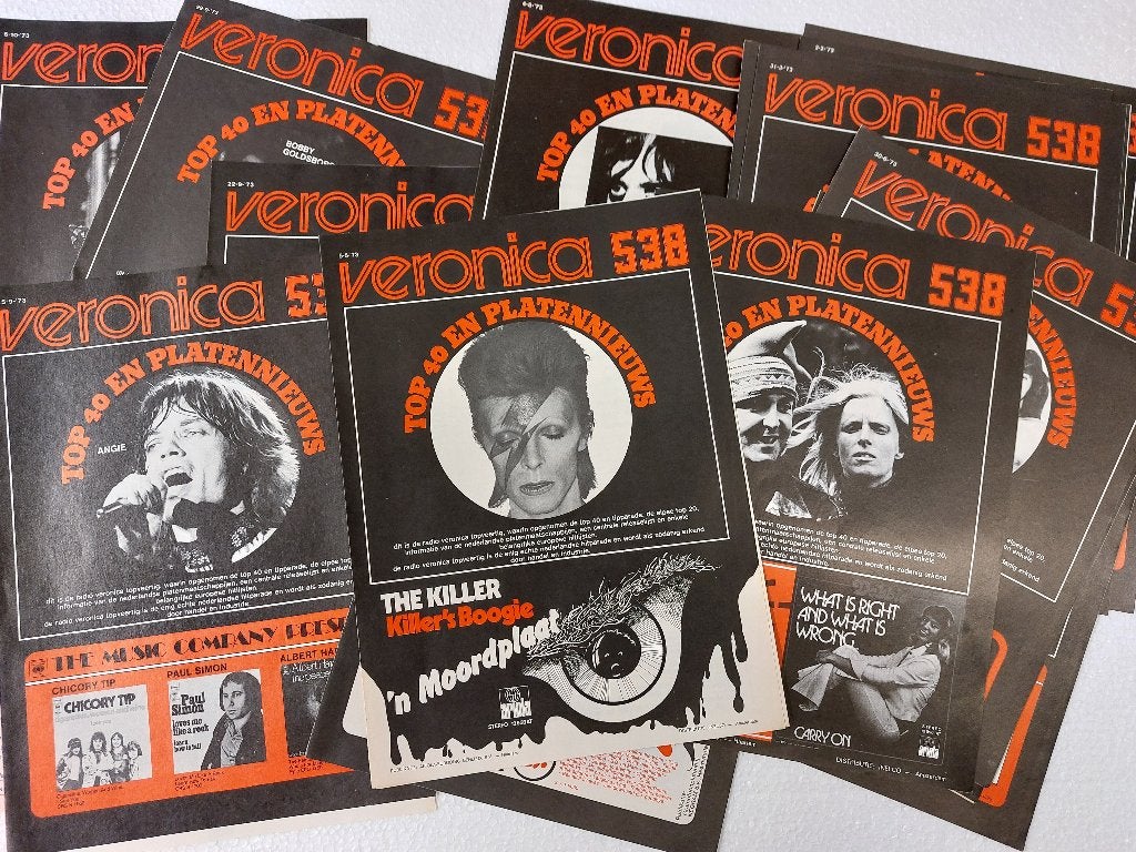 Top 40 velletjes Radio Veronica 1973 - 25 stuks, Verzamelen, Muziek, Artiesten en Beroemdheden, Gebruikt, Top 40, Ophalen of Verzenden
