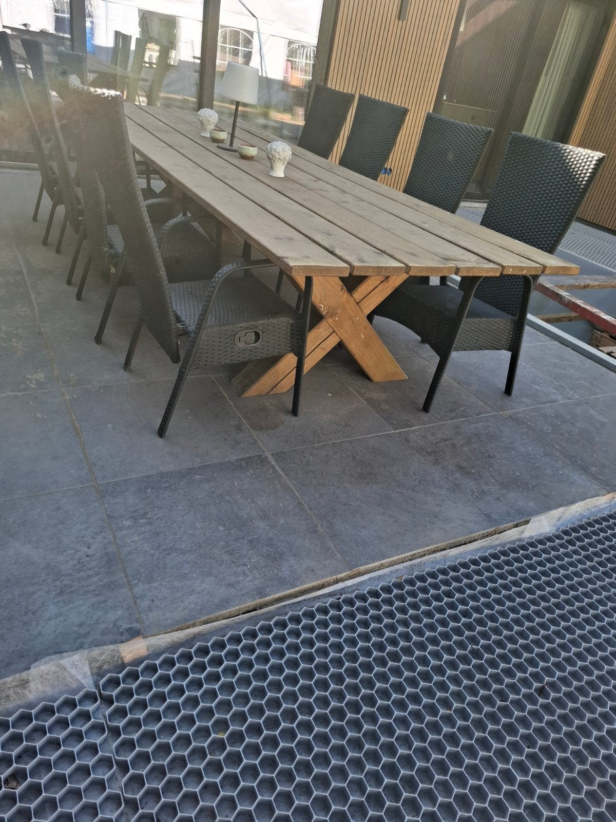 Tuintafel Douglas hout 330cm x 120cm, Tuin en Terras, Ophalen, Gebruikt, Eettafel, Meer dan 8 zitplaatsen