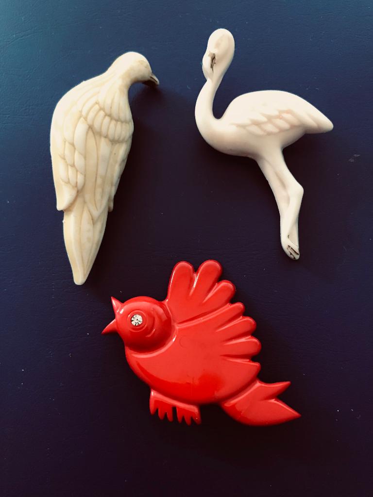 Vintage Broches: Vogels en Flamingo, Overige materialen, 4 tot 7 cm, Gebruikt, Overige kleuren
