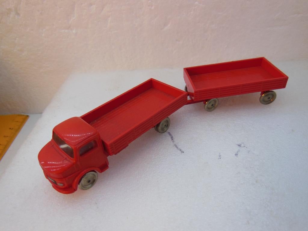 LEGO -MB openbak +aanhangwagen -1:87 - Rood, Hobby en Vrije tijd, Modelauto's | 1:87, Ophalen of Verzenden, Gebruikt, Bus of Vrachtwagen