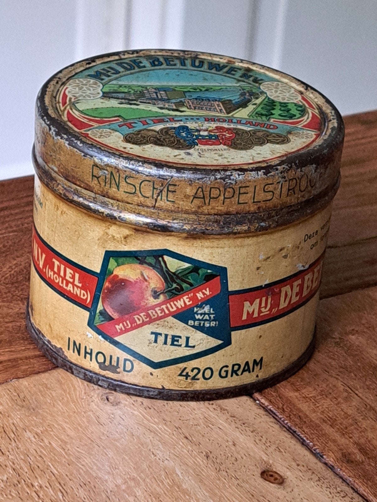 Blikje Betuwe Tiel Flipje apelstroop 420 gram, Ophalen of Verzenden, Gebruikt, Overige