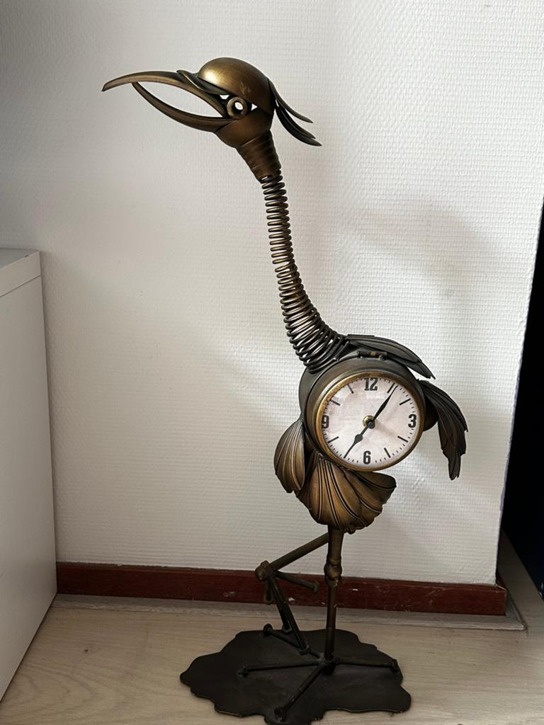Bronzen reiger met twee klokjes, 60 cm hoog, Ophalen