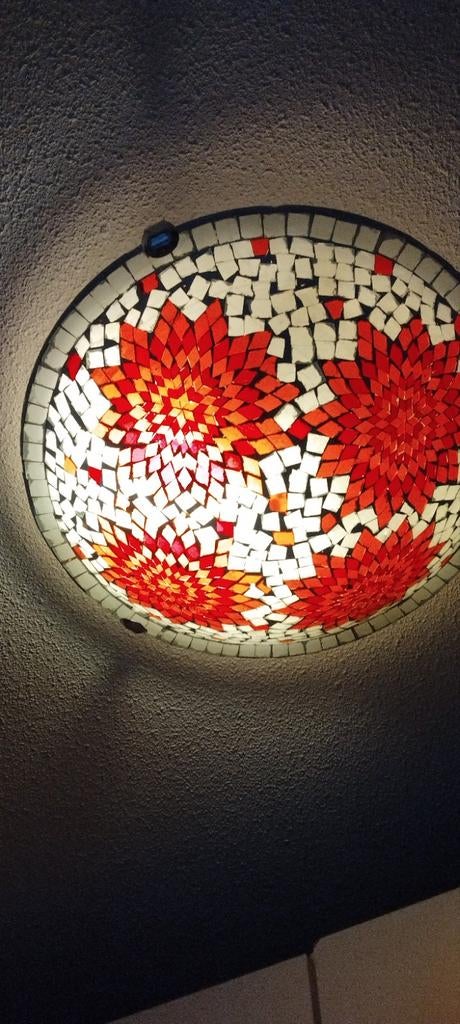 Prachtige Mozaïek Plafondlamp met Bloemmotief, Ophalen of Verzenden, Gebruikt, Glas, Oosters, Bohemien, Modern