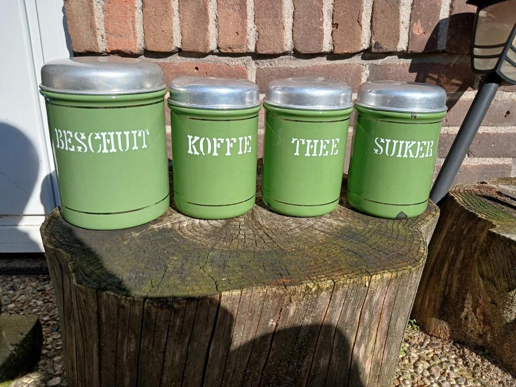 Emaille bussen set reseda groen, Antiek en Kunst, Ophalen of Verzenden