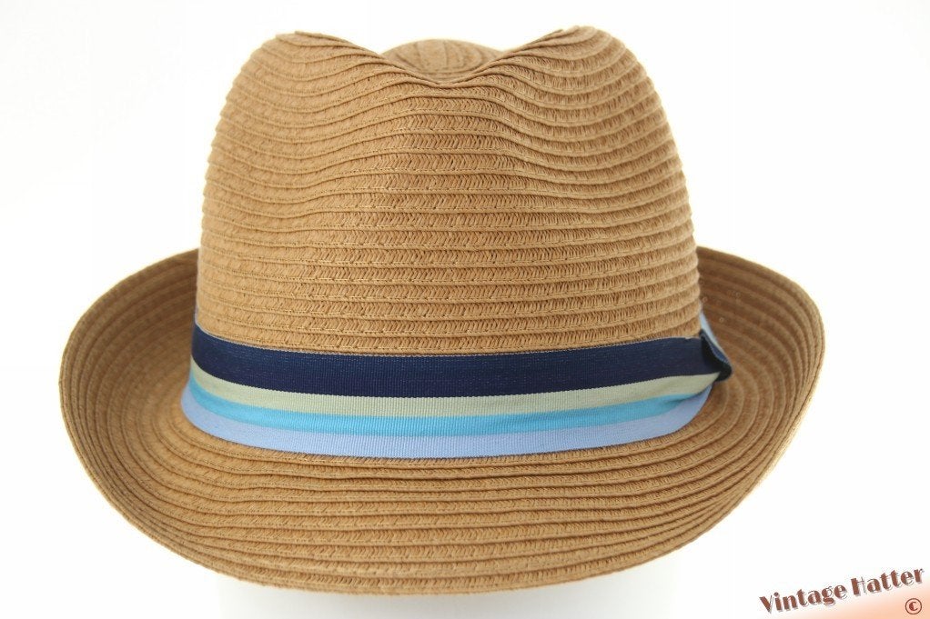 zomer Trilby hoed geel en bruin beige blauwe band stelbaar, Ophalen of Verzenden, Nieuw, One size fits all, Hoed