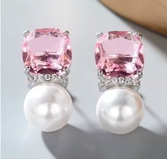 Dames witgoud verguld oorbellen met zirkoon en parel, Overige materialen, Nieuw, Ophalen of Verzenden, Met edelsteen