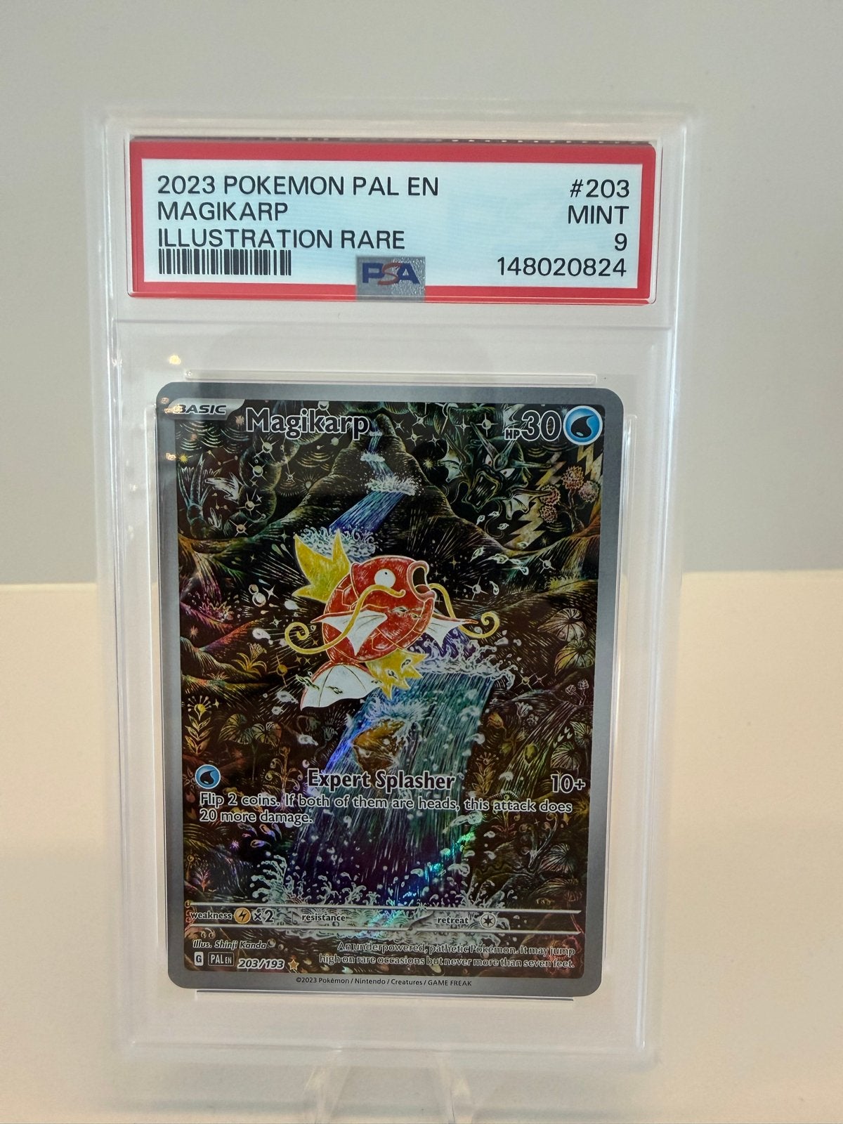 2023 Pokémon Paldea Evolved Magikarp #203 PSA 9 MINT, Hobby en Vrije tijd, Verzamelkaartspellen | Pokémon, Ophalen of Verzenden