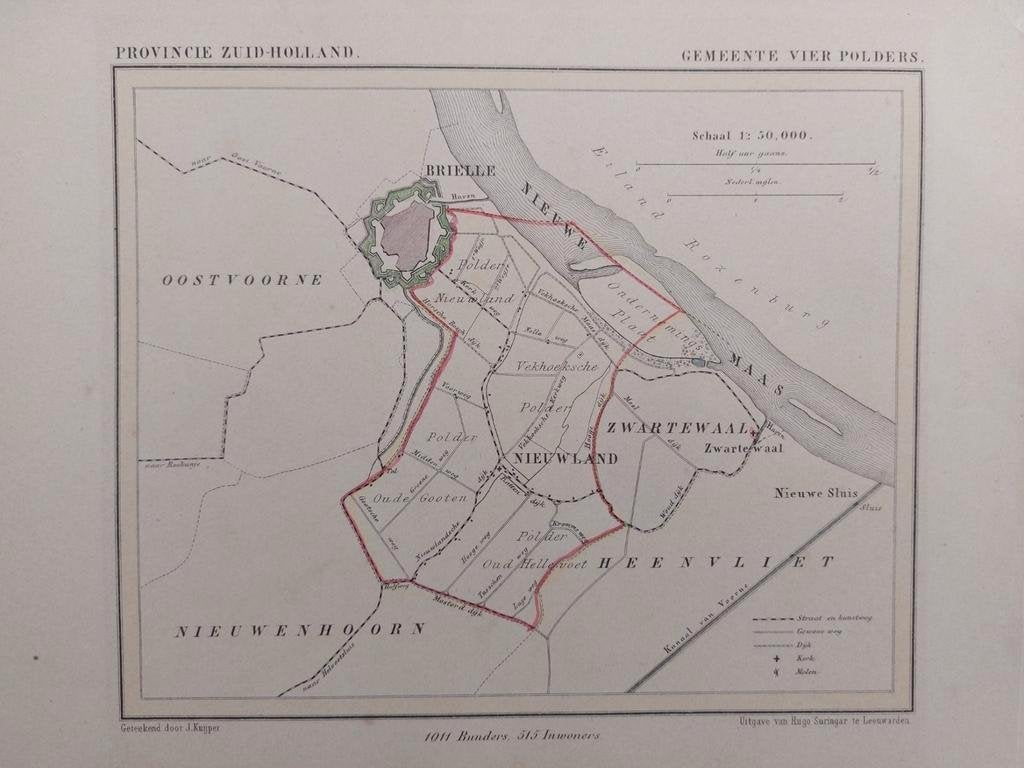 183 / litho uit 1866 door J. Kuyper van Vier Polders ZH, Ophalen of Verzenden