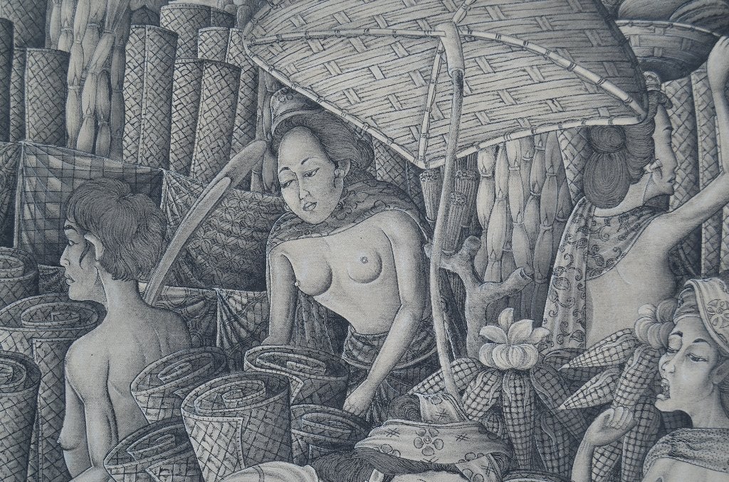 Twee prachtige enorme Balinese schilderijen pendanten, Antiek en Kunst, Kunst | Niet-Westerse kunst, Ophalen, Handgemaakt, 144 cm