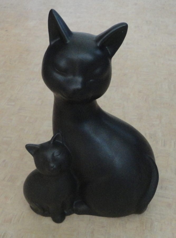 Beeld 2 katten (keramiek), Ophalen of Verzenden, Zoogdier, Steen of Keramiek, 20 - 50 cm