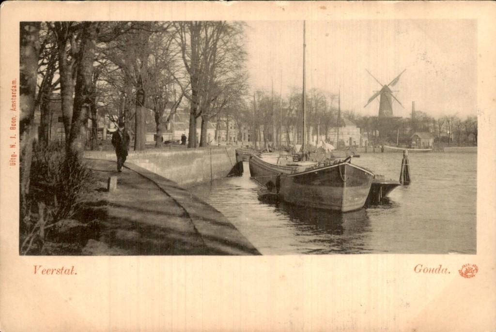Gouda - Veerstal - Kade met boten, Ophalen of Verzenden, Voor 1920, Ongelopen, Zuid-Holland