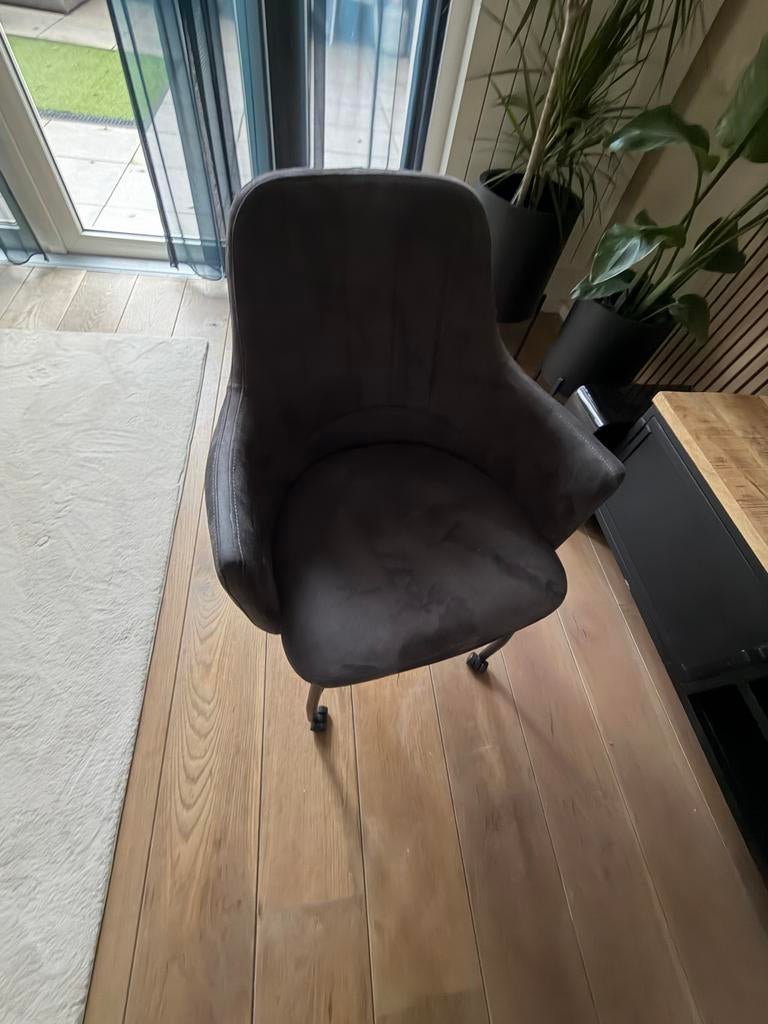 6x Comfortabele eetkamerstoelen - Grijs stof met wieltjes, Gebruikt, Ophalen of Verzenden, Vijf, Zes of meer stoelen, Stof