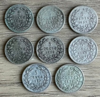Setje stuivers / 5 cent Willem III (2), Postzegels en Munten, Munten | Nederland, Ophalen, Koning Willem III, Setje, Zilver
