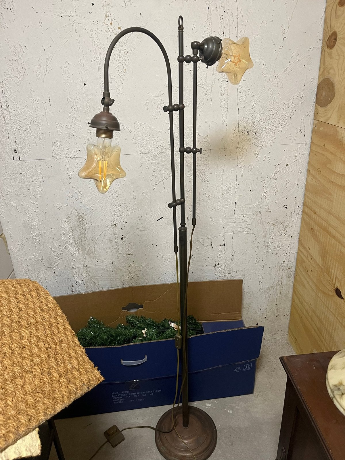 Vintage staande lamp met vloerknop, Ophalen, Gebruikt, E27 (groot), Metaal