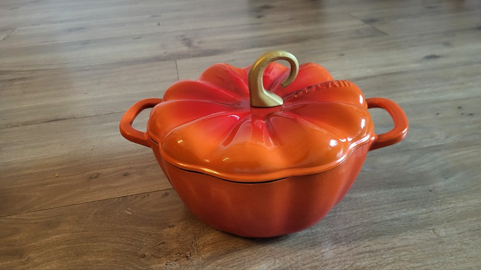 Nieuwe Le Creuset Pompoen Pan - Oranje Gietijzeren Braadpan, Huis en Inrichting, Ophalen, Nieuw, Le Creuset, Met deksel