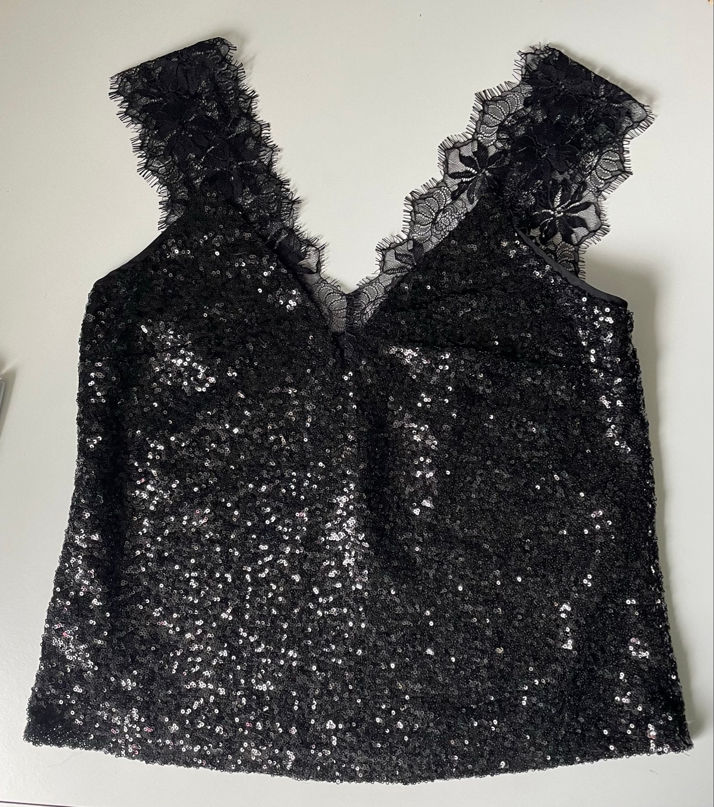 Morgan zwart pailletten top met kant - Maat 40, Kleding | Dames, Maat 38/40 (M), Zwart, Ophalen of Verzenden, Zo goed als nieuw