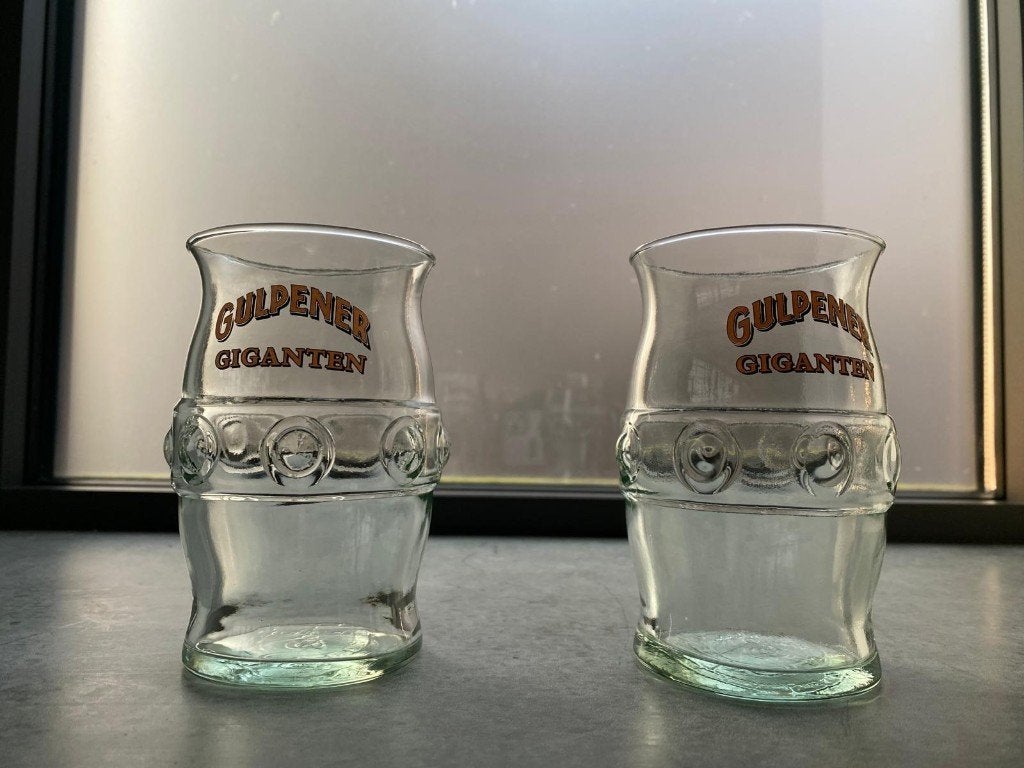 set van 2 Gulpener giganten glazen, Verzamelen, Ophalen of Verzenden, Zo goed als nieuw, Glas of Glazen, Gulpener