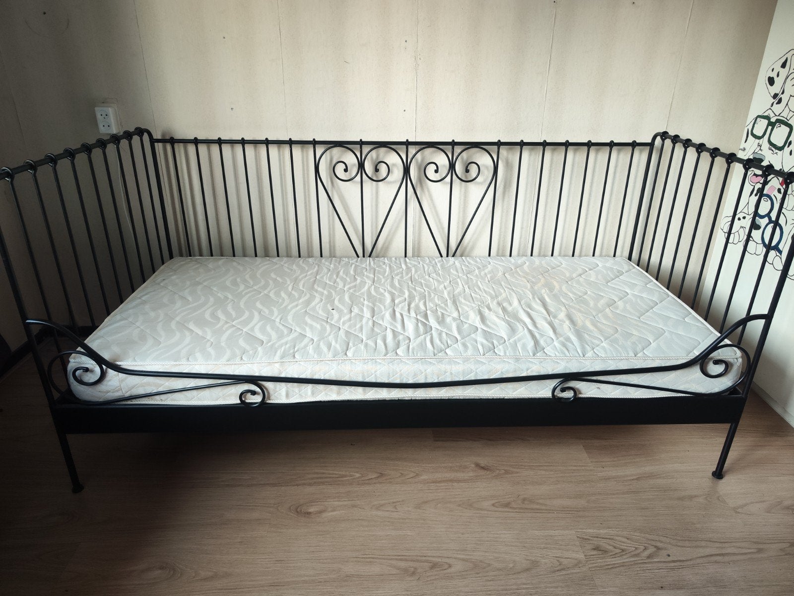 zwart metalen IKEA Meldal bed., Ophalen, 85 tot 100 cm, Zo goed als nieuw, Lattenbodem