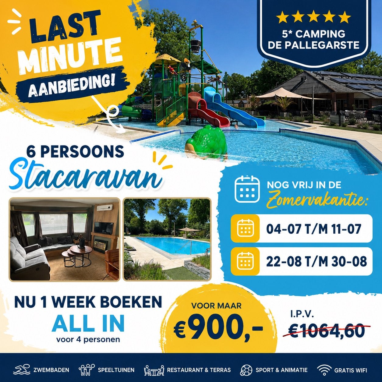 6P gerestylde stacaravan te huur 5* camping de Pallegarste
