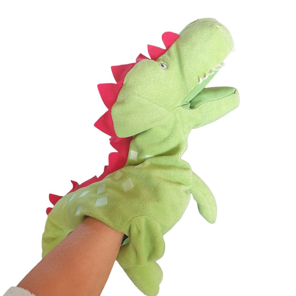 Ikea Laskig dino handpop dinosaurus knuffel 1109, Groen, -, IKEA, Ikea