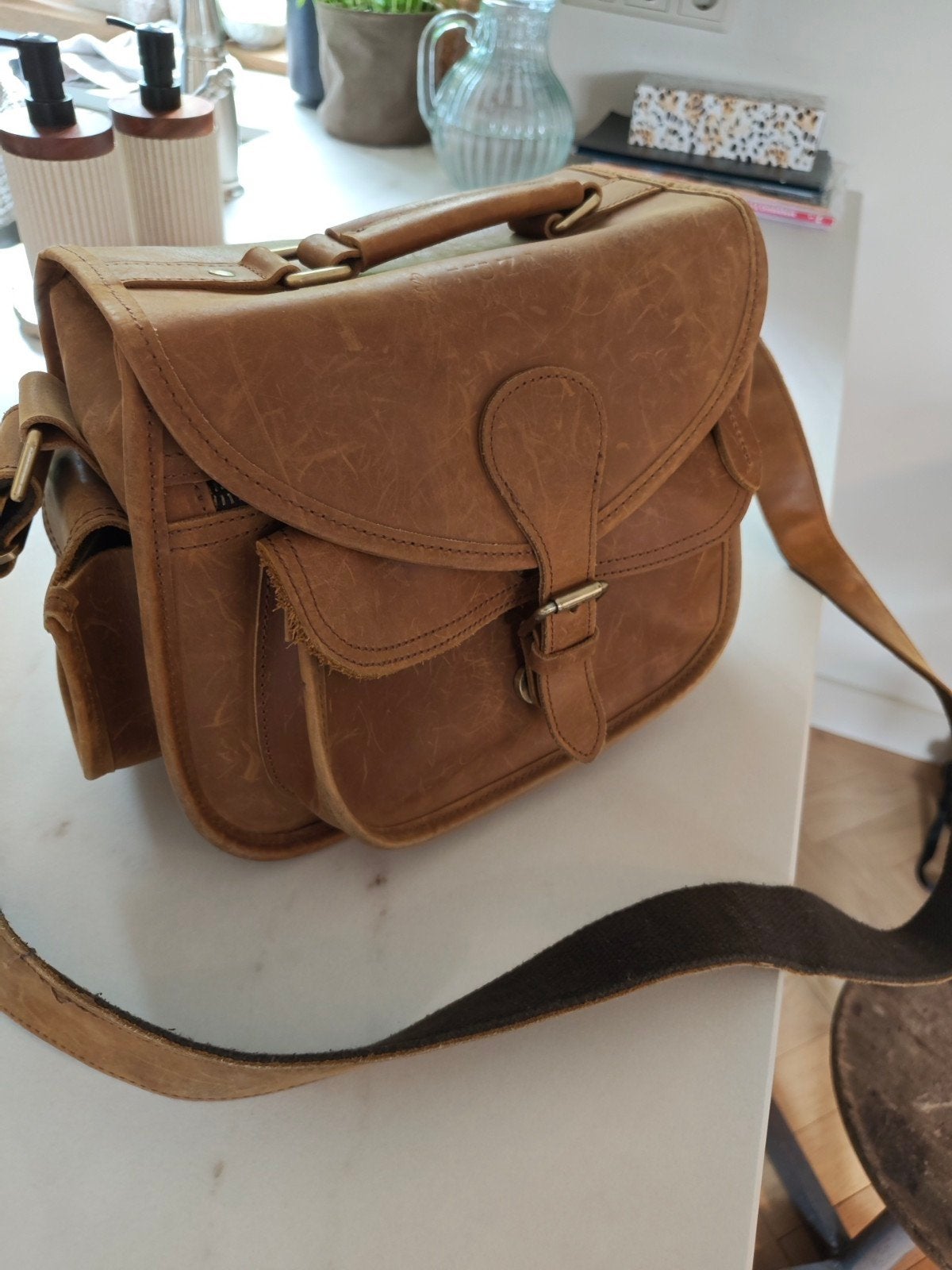 Juza Leren Fotocamera Tas - Vintage Stijl Schoudertas, Audio, Tv en Foto, Fotografie | Fototassen, Ophalen of Verzenden, Gebruikt