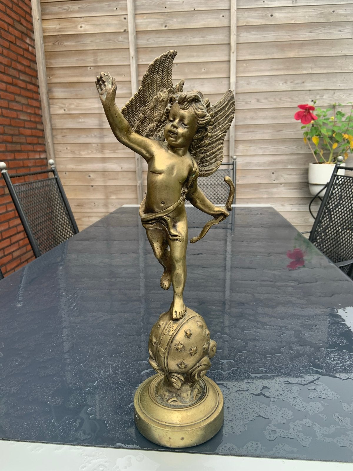Vintage bronzen beeldje van Cupido met pijl en boog, Antiek en Kunst, Kunst | Beelden en Houtsnijwerken, Ophalen of Verzenden