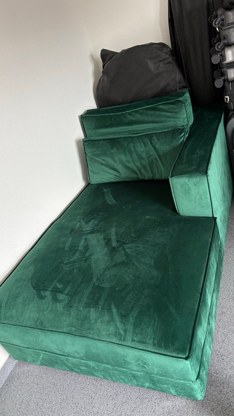 Groene velvet chaise longue - 200x120 cm, Ophalen, Gebruikt, Eenpersoons, Minder dan 150 cm
