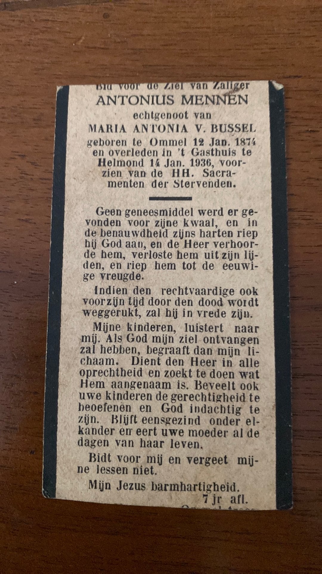 A Mennen x van Bussel 1874 Ommel 1936 Helmond, Ophalen of Verzenden