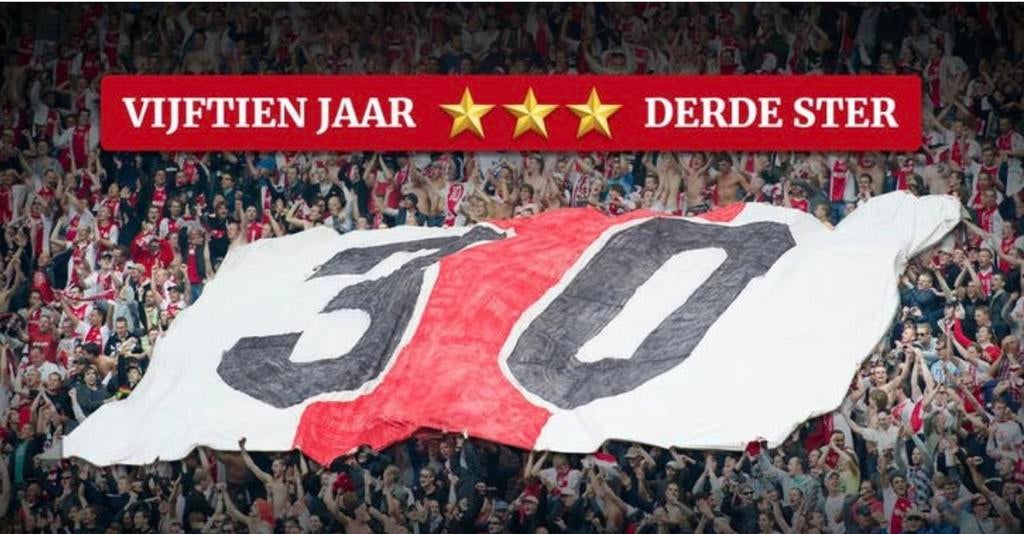 Ajax 15 jaar 3e  ster | 4 kaarten naast elkaar, Twee personen, Mei