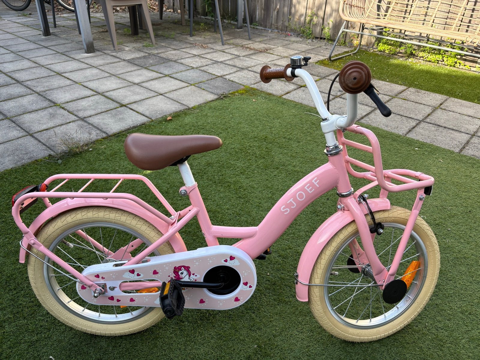 Roze Sjoef kinderfiets 16 inch, Fietsen en Brommers, Ophalen, Zo goed als nieuw, Terugtraprem, 16 tot 20 inch