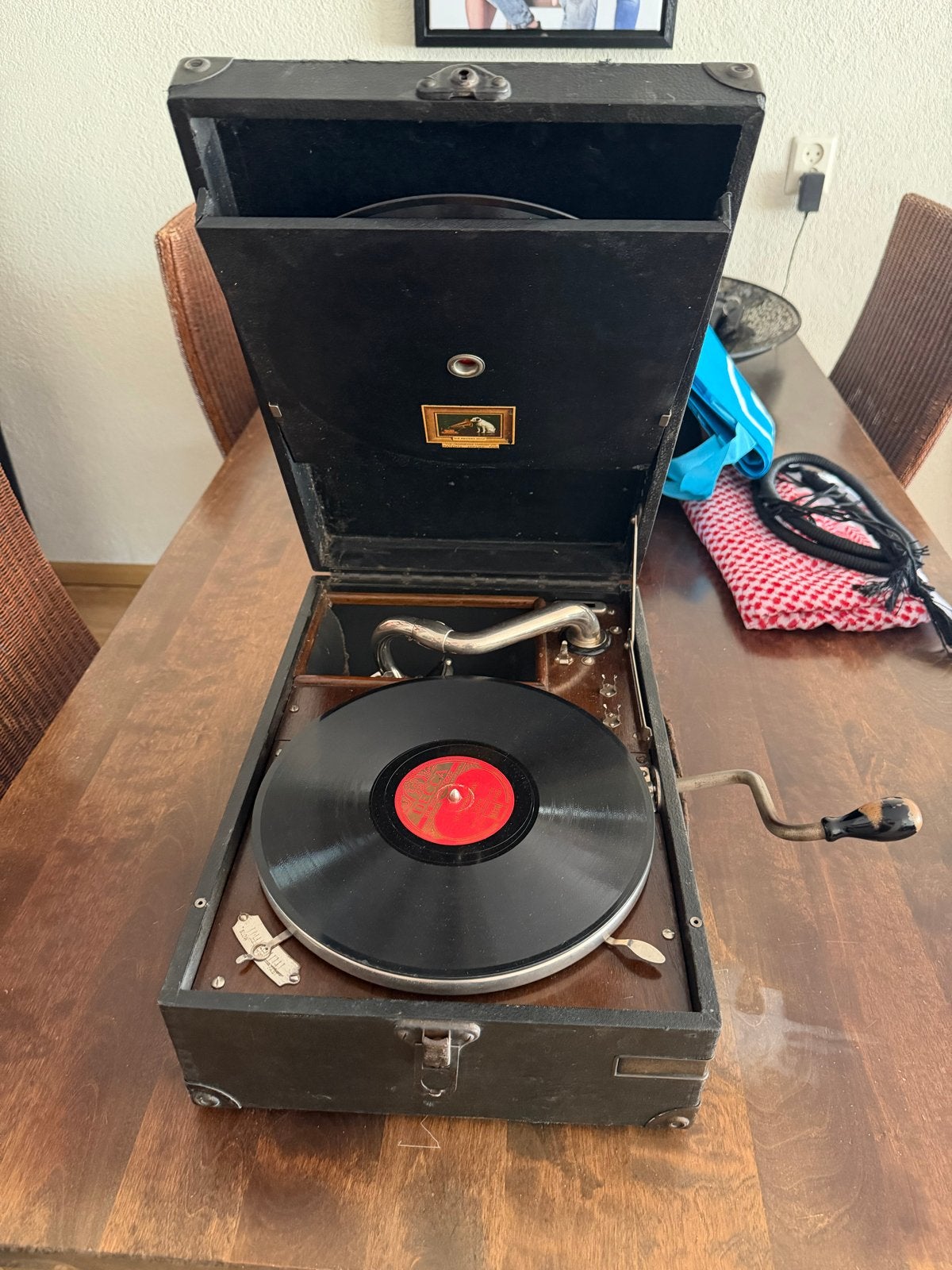 Antieke draagbare grammofoon (HMV 101), Ophalen of Verzenden, Gebruikt, Platenspeler, Overige merken