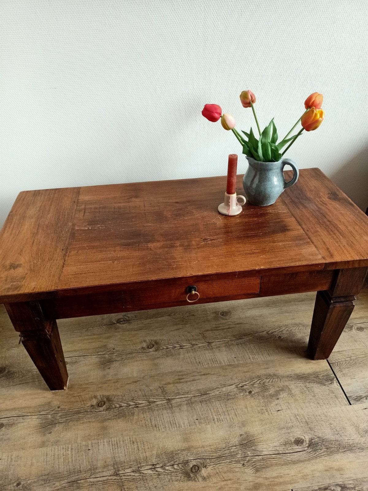 Mooie smalle donkerbruine salontafel, Huis en Inrichting, Ophalen, Gebruikt, 100 tot 150 cm, 50 tot 100 cm